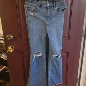 American Eagle Outfitters Light Blue Ripped Flare Leg Jeans